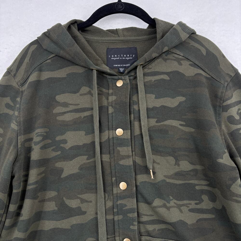 Sanctuary Hooded Jacket Size M Olive Green Camo Full Zip Ruffle Sleeve Hoodie - Picture 4 of 14
